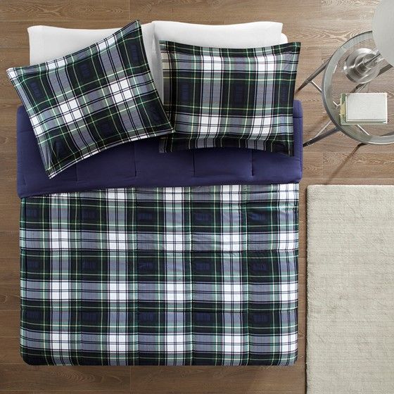 Olliix by Madison Park Essentials Parkston Navy Twin Microfiber Printed Comforter Mini Set-3