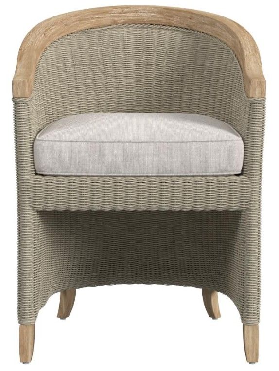 Sunset West Cambria Latte/Natural Teak/Wicker Outdoor Dining Arm Chair with Canvas Canvas Cushion-1