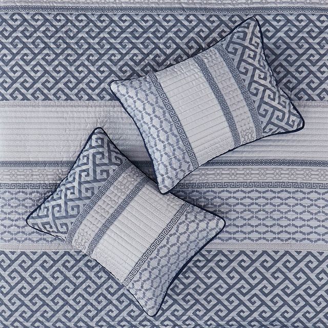 Olliix by Madison Park Bennett 4 Piece Reversible Jacquard Navy Full/Queen Coverlet Set-4