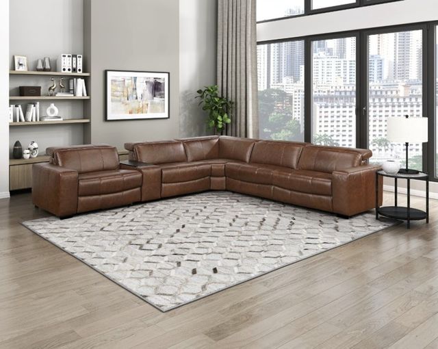 Homelegance® Sutton 6-Piece Brown Power Reclining Modular Sectional with Power Headrests and Charging Ports-1