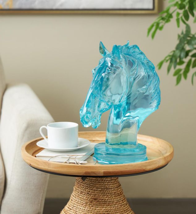 Deco Marche Cosmoliving by Cosmopolitan Light Blue Horse Tinted Decorative Sculpture-4