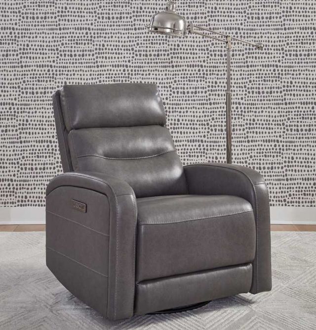 Liberty Furniture Rosslyn York Charcoal Leather Power Swivel Glider Recliner-2