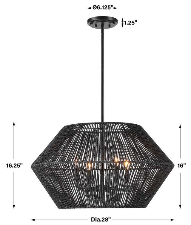 Uttermost® Suva Matte Black 4-Light Rope Pendant-2