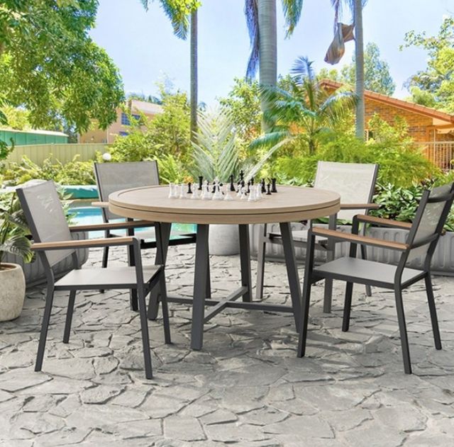Furniture of America® Lyon Brown/Natural Wooden Outdoor Game Table with Black Base-4