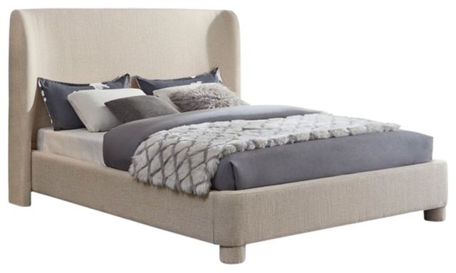 Meridian Furniture Penny Beige King Linen Textured Upholstered Panel Bed-0