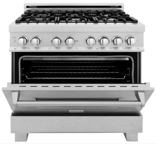 ZLINE Legacy 36" Satin Stainless Steel Pro Style Dual Fuel Range with Gas Cooktop, Electric Convection Oven and 6 Brass Burners-1