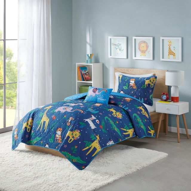 Olliix by Mi Zone Kids Rainbow Animals Printed Multi Twin Coverlet Set-0
