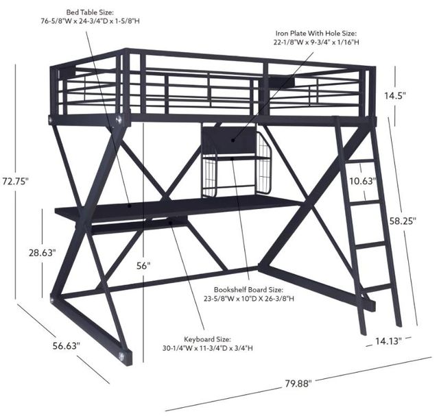 Powell® Z Bedroom Black Full Loft Study Bunk Bed-2