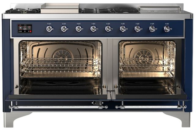 Ilve® Majestic III 60" Midnight Blue Pro Style Dual Fuel Natural Gas Range with Solid Door and Chrome Trim-1