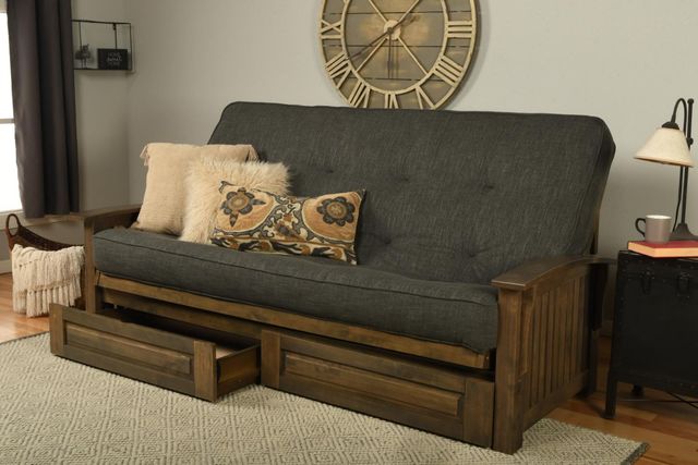 Kodiak Furniture Washington Linen Charcoal/Rustic Walnut Queen Storage Futon with Mattress-1