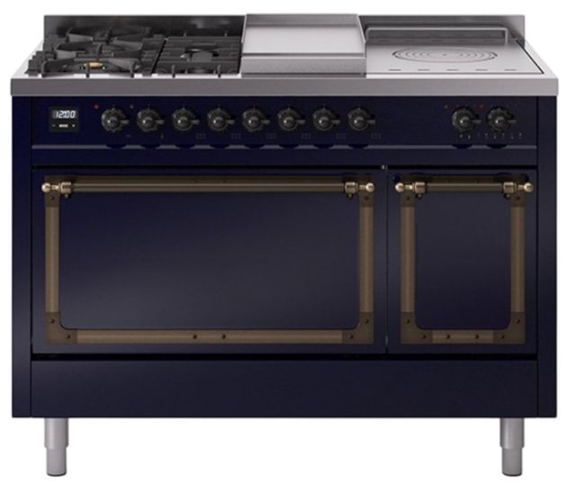 Ilve® Nostalgie II Noblesse 48'' Midnight Blue Pro Style Dual Fuel Range with Burnished Trim-0