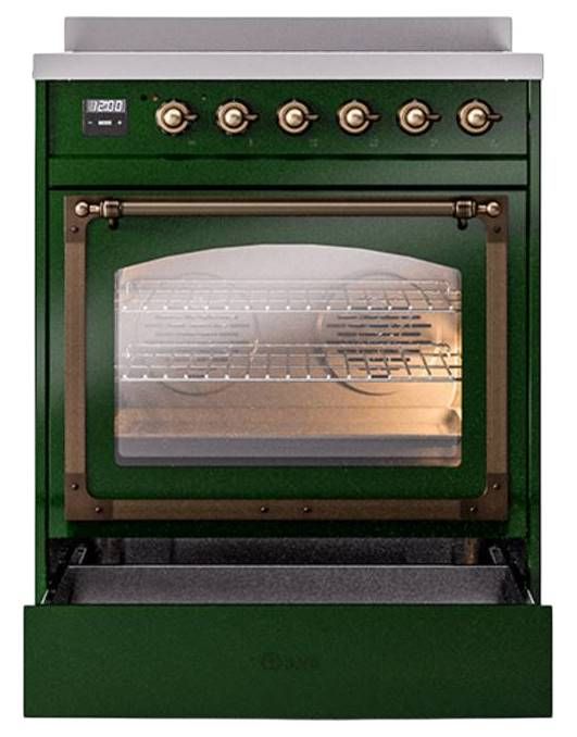 Ilve® Nostalgie II Noblesse 30'' Emerald Green Pro Style Induction Range with Burnished Trim-3