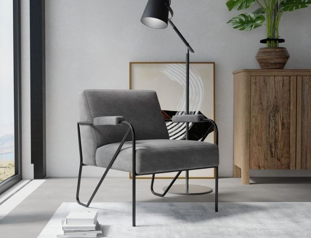 International Furniture Direct Lotus Gray/Matte Black Accent Chair-1