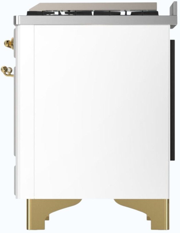 Ilve® Majestic III 60" White Pro Style Dual Fuel Liquid Propane Range with French Top and Brass Trim-3