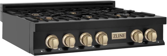 ZLINE Autograph Edition 36" Black Stainless Steel Gas Rangetop with Polished Gold Accents-1