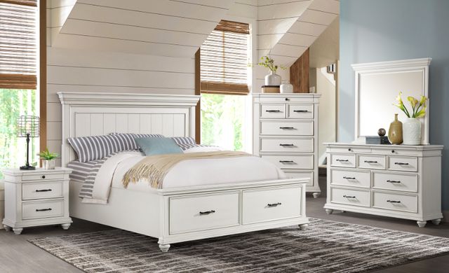 Elements International Slater 4-Piece Antique White King Platform Bedroom Set-1