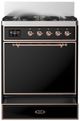 Ilve® Majestic III 30" Glossy Black Pro Style Dual Fuel Liquid Propane Range with 5 Black Brass Burners and Copper Trim-2
