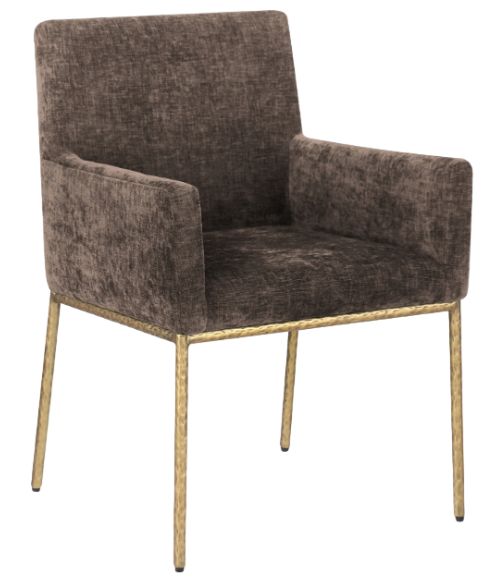 Meridian Furniture Reeves Brown/Brushed Brass Chenille Upholstered Dining Arm Chair-0