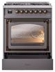 Ilve® Nostalgie II Noblesse 30" Graphite Matte Pro Style Dual Fuel Range with Burnished Trim-3