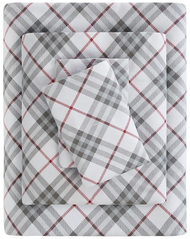 Olliix by True North by Sleep Philosophy Red Plaid King Cozy Flannel 100% Cotton Flannel Printed Sheet Set-0