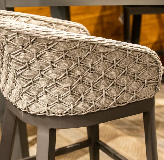 Sunset West Marbella Stone Gray Aluminum/Olefin Rope Outdoor Bar Stool with Echo Ash Cushion-4