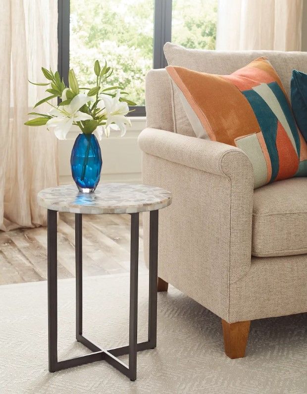 Hammary® Hidden Treasures Rainbow Onyx Marble Top Accent Table with Black Metal Base-1