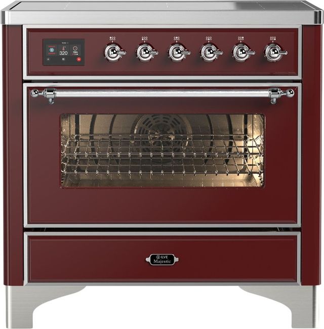 Ilve® Majestic III 36" Burgundy Pro Style Induction Range with Triple Glass Door and Chrome Trim-0
