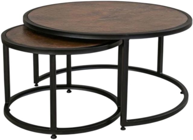 International Furniture Direct Blackburn Brown Cocktail Table with Blacksmithing Matte Black Base-0