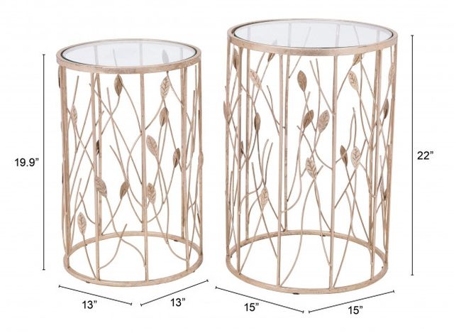 Zuo® Sage 2-Piece Glass Top Side Tables with Gold Framework-3