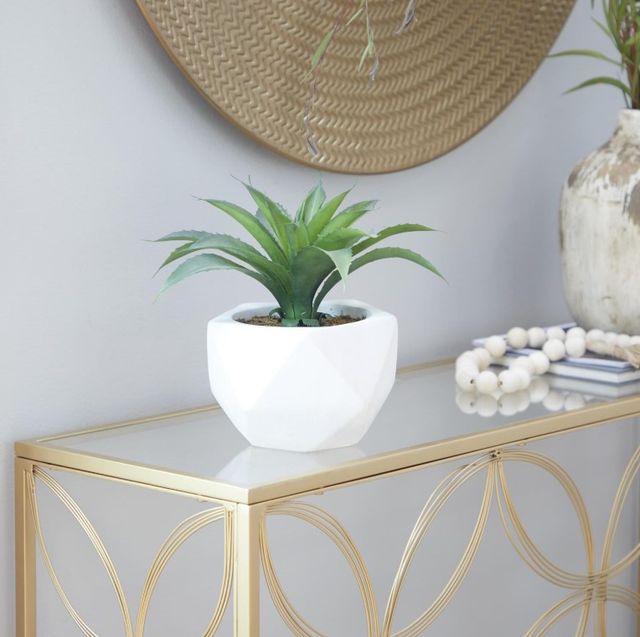 Deco Marche Green Faux Foliage Agave Artificial Plant with Realistic Leaves and White Ceramic Pot-2