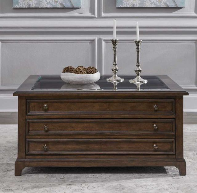 Liberty Furniture Arden Road Glass Top Cocktail Table with Satin Cherry Base-1