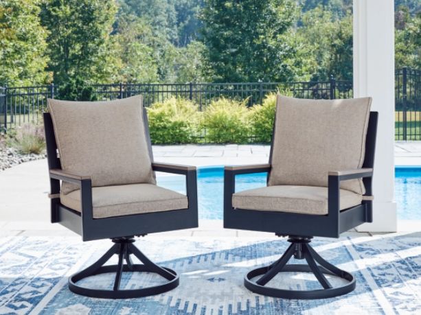 Signature Design by Ashley® East Beach Driftwood/Navy Blue Fabric/Wooden Outdoor Swivel Chair-1