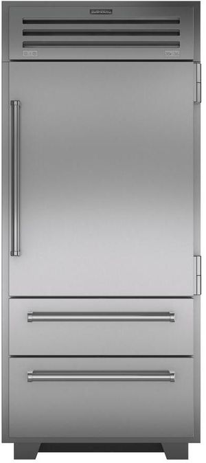 Front view of the Sub-Zero® PRO Series 36 in. 22.7 Cu. Ft. Stainless Steel Bottom Freezer Refrigerator