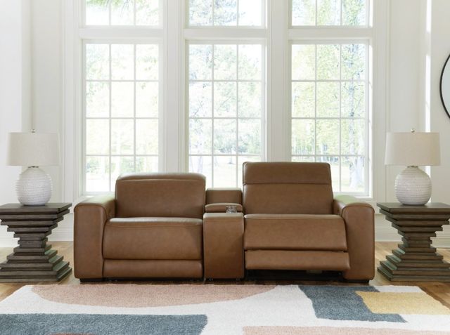 Signature Design by Ashley® Rally-Up 3-Piece Caramel Modular Power Reclining Sectional Loveseat with Console-1