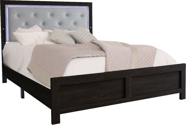 Crown Mark Jaylen Black/Gray Queen Upholstered Panel Bed-0