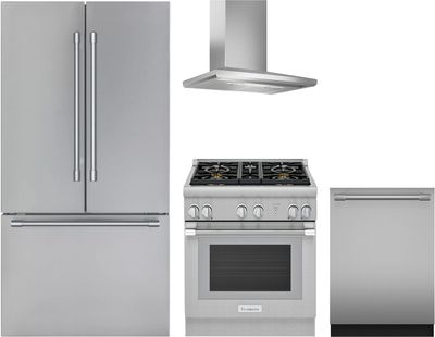 Thermador® 4 Piece Stainless Steel Kitchen Package Front view of the Thermador® 4 Piece Stainless Steel Kitchen Package
