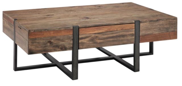 Magnussen Home® Prescott Rustic Honey Cocktail Table with Metal Base -0