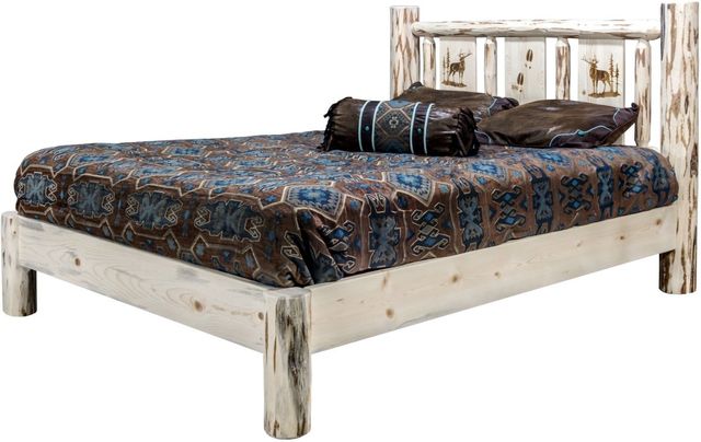 Montana Woodworks® Montana Collection Clear Lacquer California King Platform Bed with Laser Engraved Elk Design-3