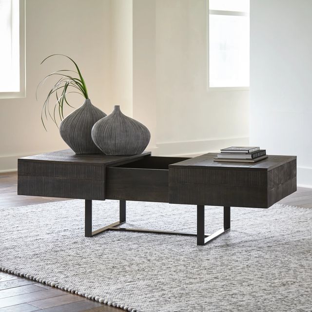 Signature Design by Ashley® Kevmart Grayish Brown Coffee Table with Black Metal Base-4