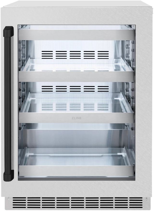 ZLINE Autograph Edition Touchstone 24" 5.2 Cu. Ft. Satin Stainless Steel Beverage Center with Glass Door and Matte Black Handle-0