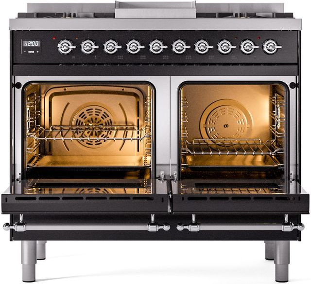 Ilve® Nostalgie II Series 40" Glossy Black Pro Style Dual Fuel Range-1
