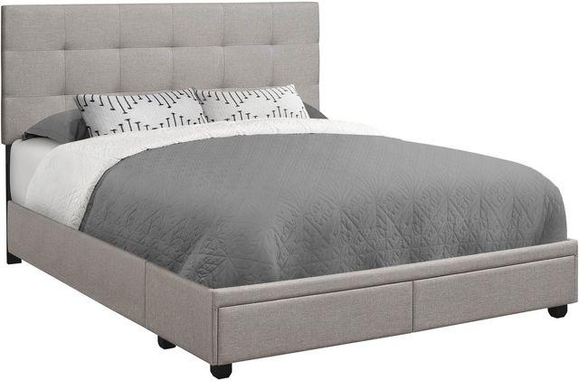 Monarch Specialties Inc. Grey Linen Queen Storage Bed-2