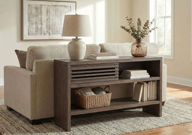 Sunny Designs™ Brown Sofa Table with Sliding Doors-1