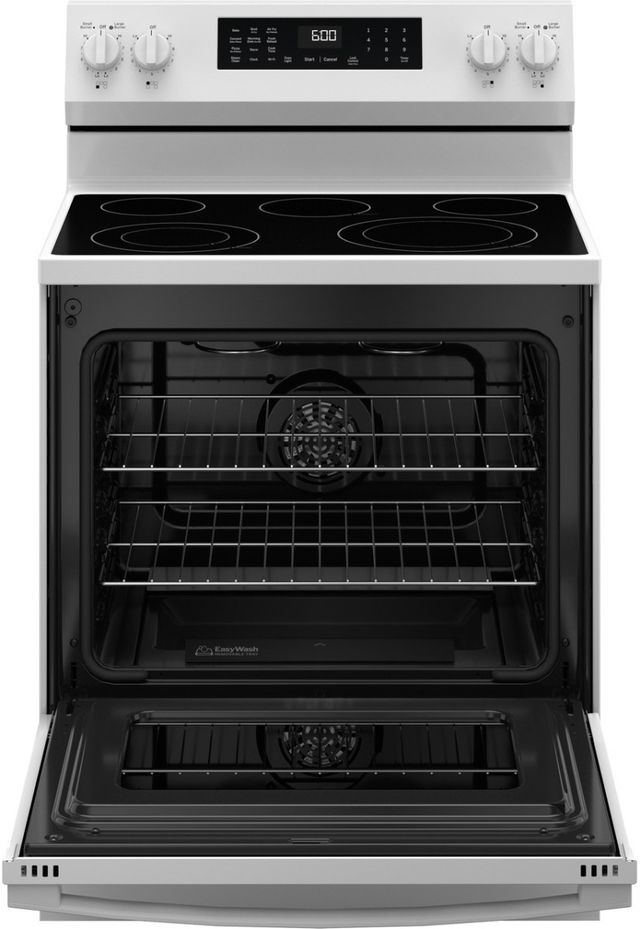 GE® 600 Series 30" White Freestanding Electric Range with No Preheat Air Fry and EasyWash™ Oven Tray-2