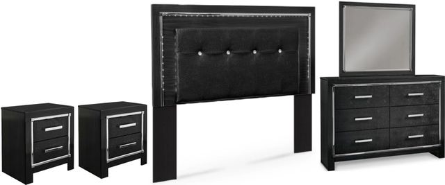 Signature Design by Ashley® Kaydell 5-Piece Black Queen/Full Upholstered Panel Headboard Set-0