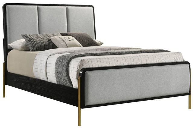 Coaster® Arini Black/Grey Queen Panel Bed with Upholstered Headboard-0