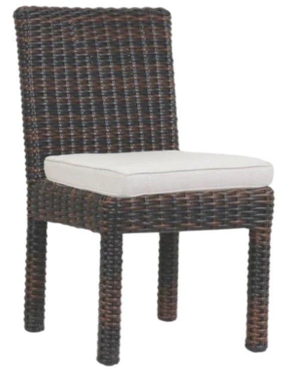 Sunset West Montecito Cognac Resin Wicker Outdoor Dining Side Chair with Canvas Flax Cushion-0