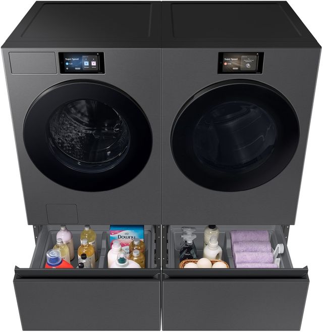 Samsung Bespoke AI 27" W x 15" H Dark Steel Laundry Pedestal with Storage Drawer-3