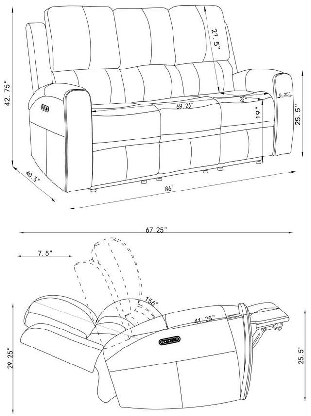 Coaster® Brickston 2-Piece Grey Power Reclining Sofa Set with Power Headrest and Lumbar-4