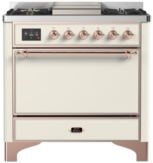 Ilve® Majestic III 36" Antique White Pro Style Dual Fuel Liquid Propane Range with Solid Door and Copper Trim-0